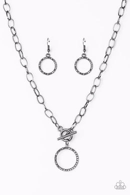 All In Favor Black Gunmetal Hematite Rhinestone Toggle Necklace Paparazzi Accessories
