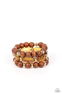 WILD-Mannered Gold Stretchy Bracelet Paparazzi Accessories