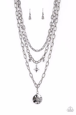 Under The Northern Lights Black Gunmetal Rhinestone Star Necklace Paparazzi Accessories