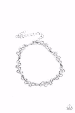 Flatter Yourself White Rhinestone Heart Bracelet Paparazzi Acessories