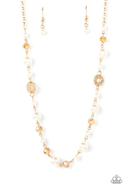 Traditional Transcendence Gold Pearl Necklace Paparazzi Accessories