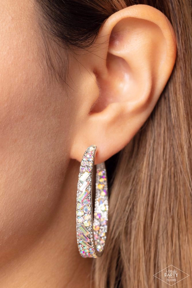 Glitzy By Association Multi Iridescent Rhinestone Hoop Earrings Paparazzi Accessories