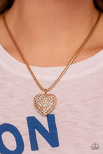 Load image into Gallery viewer, Sequined Sweetheart Gold Rhinestone Heart Necklace Paparazzi Accessories