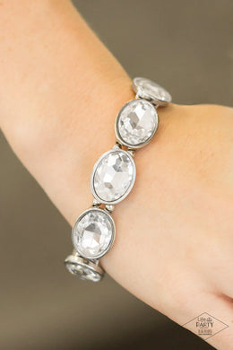 Diva In Disguise White Rhinestone Stretchy Bracelet Paparazzi Accessories