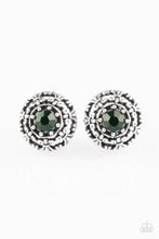 Load image into Gallery viewer, Courtly Courtliness Green Rhinestone Post Earrings Paparazzi Accessories