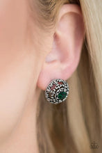 Load image into Gallery viewer, Courtly Courtliness Green Rhinestone Post Earrings Paparazzi Accessories