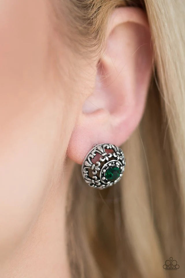 Courtly Courtliness Green Rhinestone Post Earrings Paparazzi Accessories