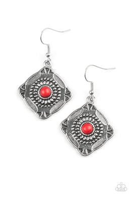 Fiercely Four Corners Red Stone Earrings Paparazzi Accessories