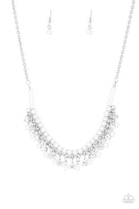 pearls,rhinestones,short necklace,white,A Touch of Classy White Pearl Rhinestone Necklace
