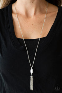 long necklace,white,Tassel Tease White Necklace