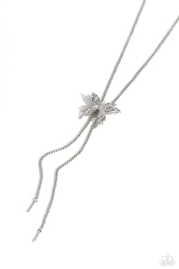 Adjustable Acclaim - Silver Butterfly Lariat Necklace Paparazzi Accessories