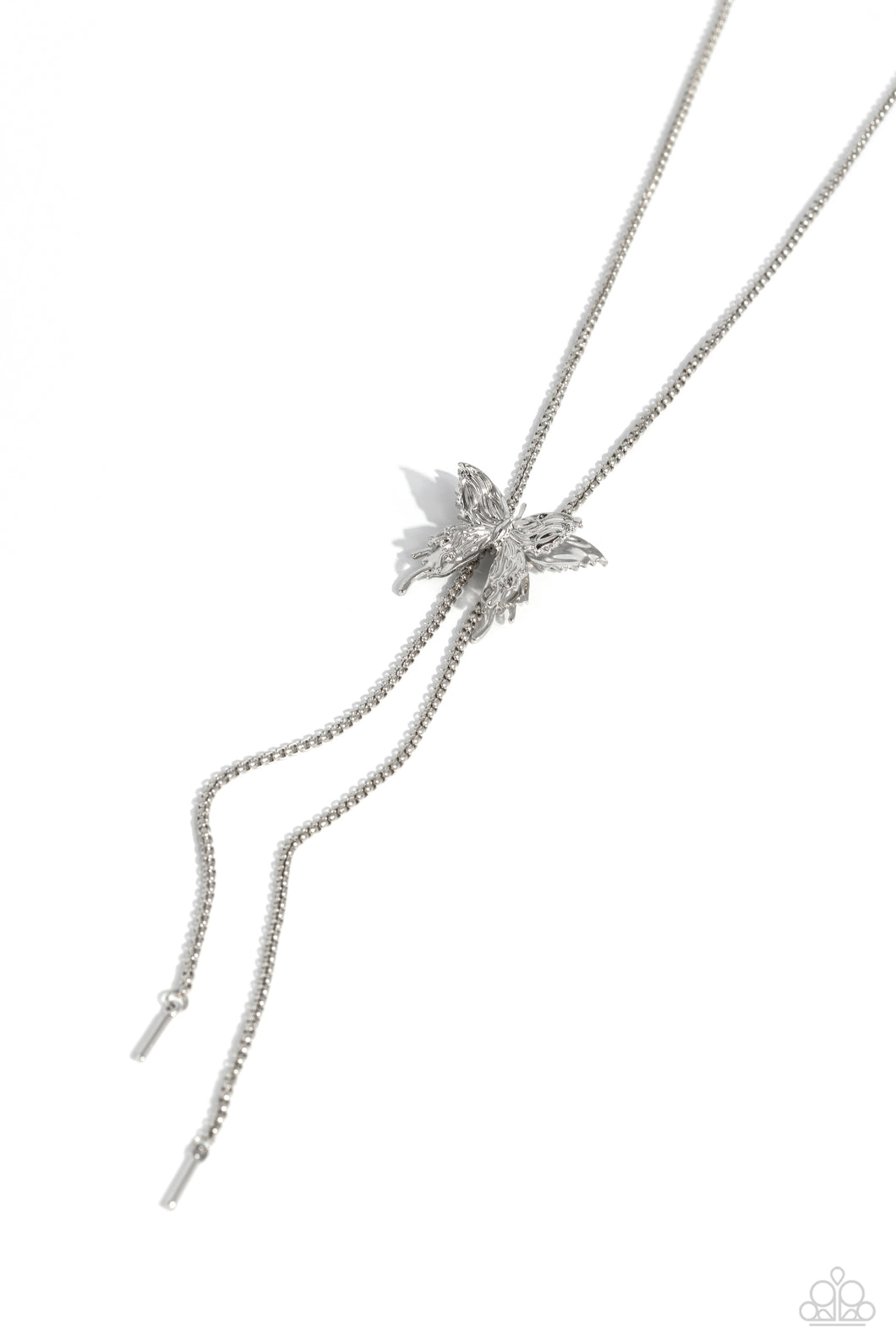 Adjustable Acclaim - Silver Butterfly Lariat Necklace Paparazzi Accessories