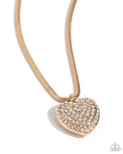Load image into Gallery viewer, Sequined Sweetheart Gold Rhinestone Heart Necklace Paparazzi Accessories
