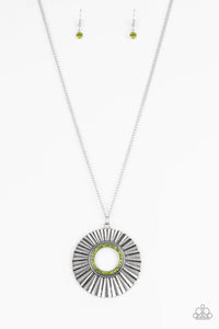 green,long necklace,rhinestones,Chicly Centered Green Rhinestone Necklace