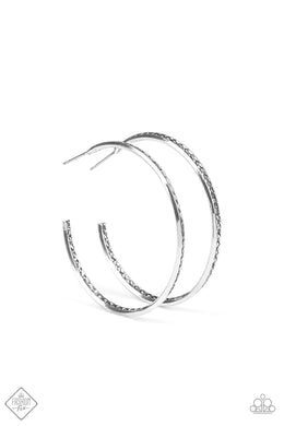 Texture Tempo Silver Hoop Earrings Paparazzi Accessories