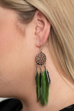 Load image into Gallery viewer, In Your Wildest DREAM-CATCHERS Green Feather Earrings Vivacious Bombshell Bling, LLC, Jenny and James Davison