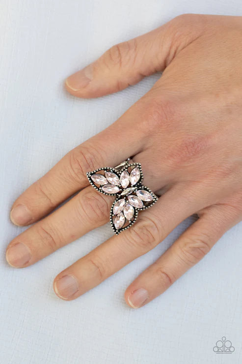 Fluttering Fashionista Pink Rhinestone Butterfly Ring Paparazzi Accessories