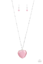 Load image into Gallery viewer, Warmhearted Glow Pink Heart Cat&#39;s Eye Necklace Paparazzi Accessories