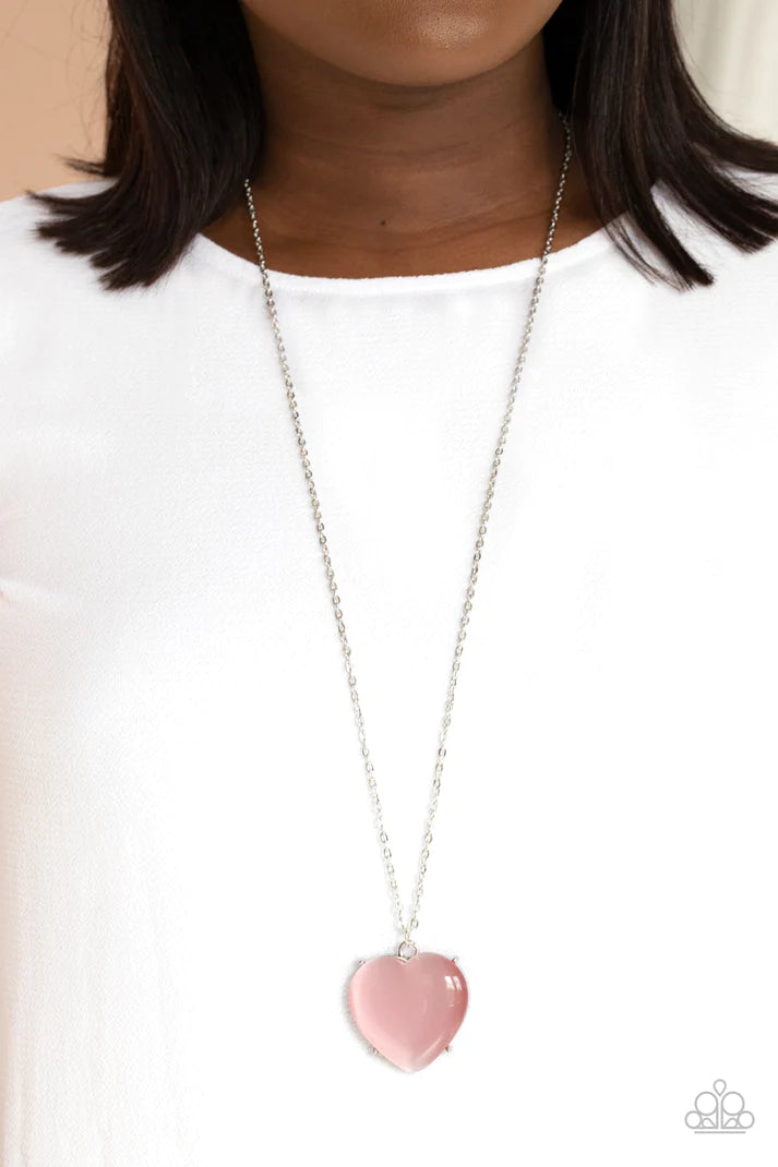 Warmhearted Glow Pink Heart Cat's Eye Necklace Paparazzi Accessories