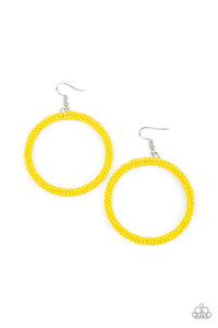 fishhook,seed bead,yellow,Beauty and the Beach Yellow Seed Bead Earrings