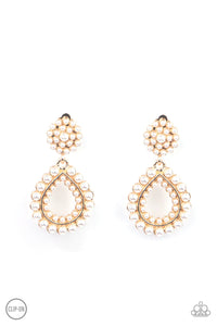 clip-on,gold,pearls,Discerning Droplets Gold Pearl Clip-On Earring