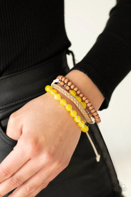 Down HOMESPUN Yellow Cat's Eye Urban Pull-Tie Bracelet Paparazzi Accessories