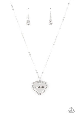 The Real Boss White Rhinestone Heart Necklace Paparazzi Accessories