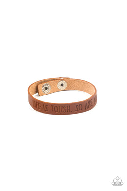 Life Is Tough Brown Leather Urban Bracelet Paparazzi Accessories