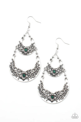 Springtime Gardens Green Rhinestone Floral Earrings