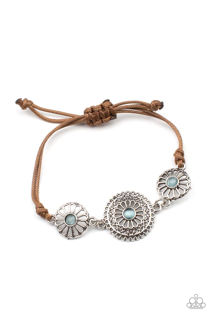 Bohemian Botany Blue Leather Pull-Tie Bracelet Paparazzi Accessories