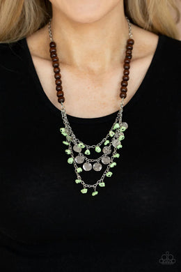 Plains Paradise Green Crackle Stone Wood Necklace Paparazzi Accessories