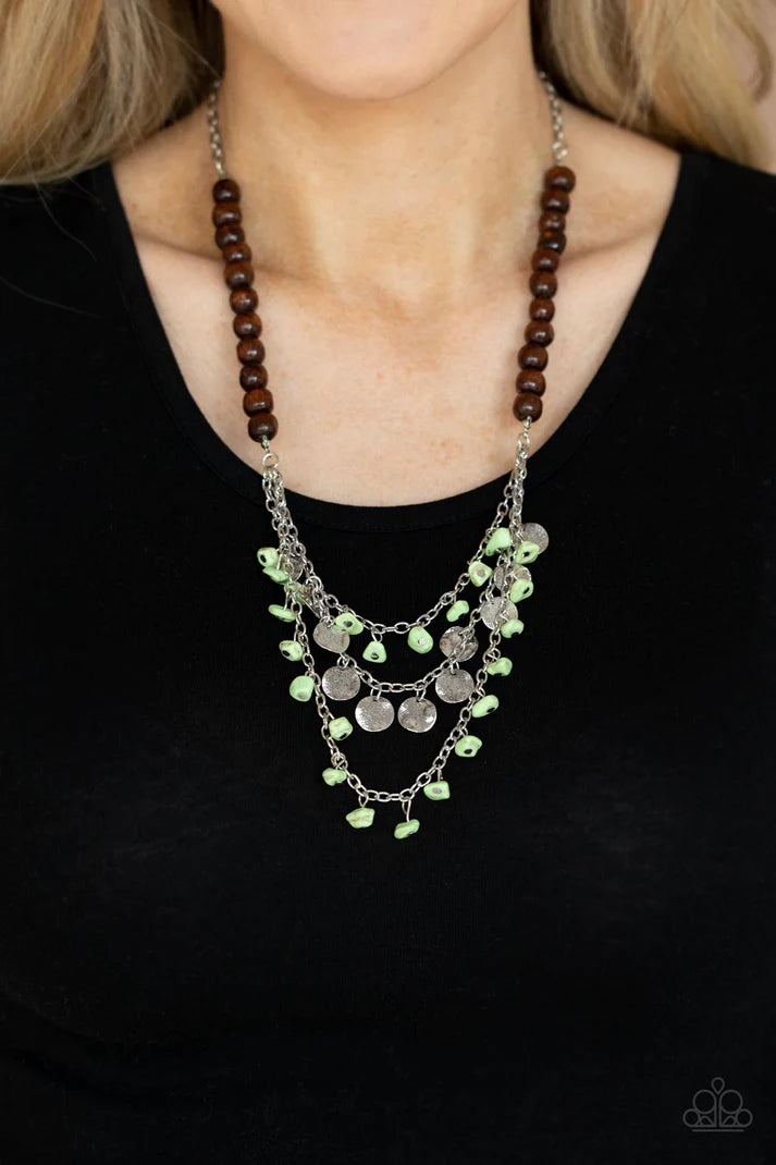 Plains Paradise Green Crackle Stone Wood Necklace Paparazzi Accessories