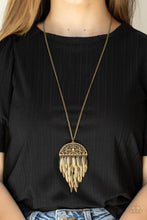 Load image into Gallery viewer, Canopy Cruise Brass Feather Necklace Paparazzi Accessories