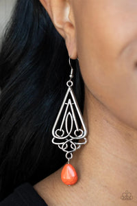 crackle stone,fishhook,orange,Transcendent Trendsetter Orange Stone Earrings