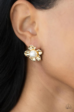 Apple Blossom Pearls Gold Post Floral Earrings Paparazzi Accessories
