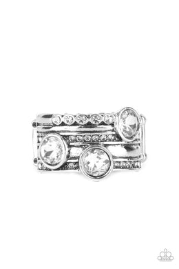 Pack It On White Rhinestone Ring