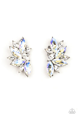 Instant Iridescence White Rhinestone Post Earrings Paparazzi Accessories