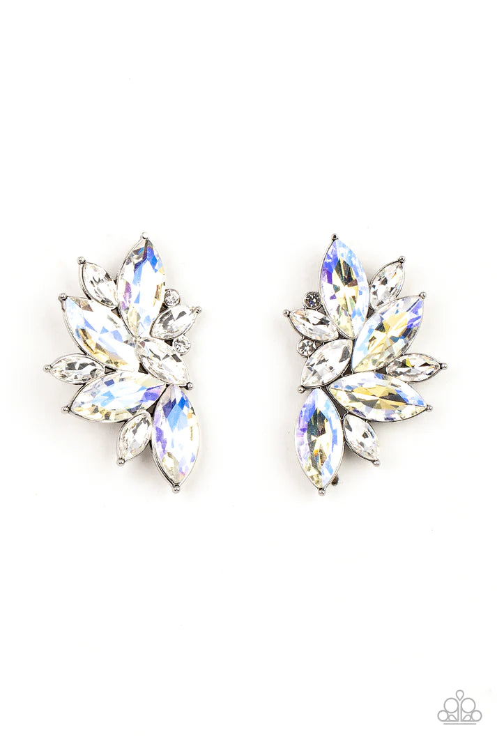 Instant Iridescence White Rhinestone Post Earrings Paparazzi Accessories