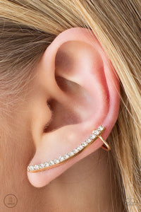 ear crawler,gold,rhinestones,Give Me The Swoop Gold Rhinestone Ear Crawler Earring