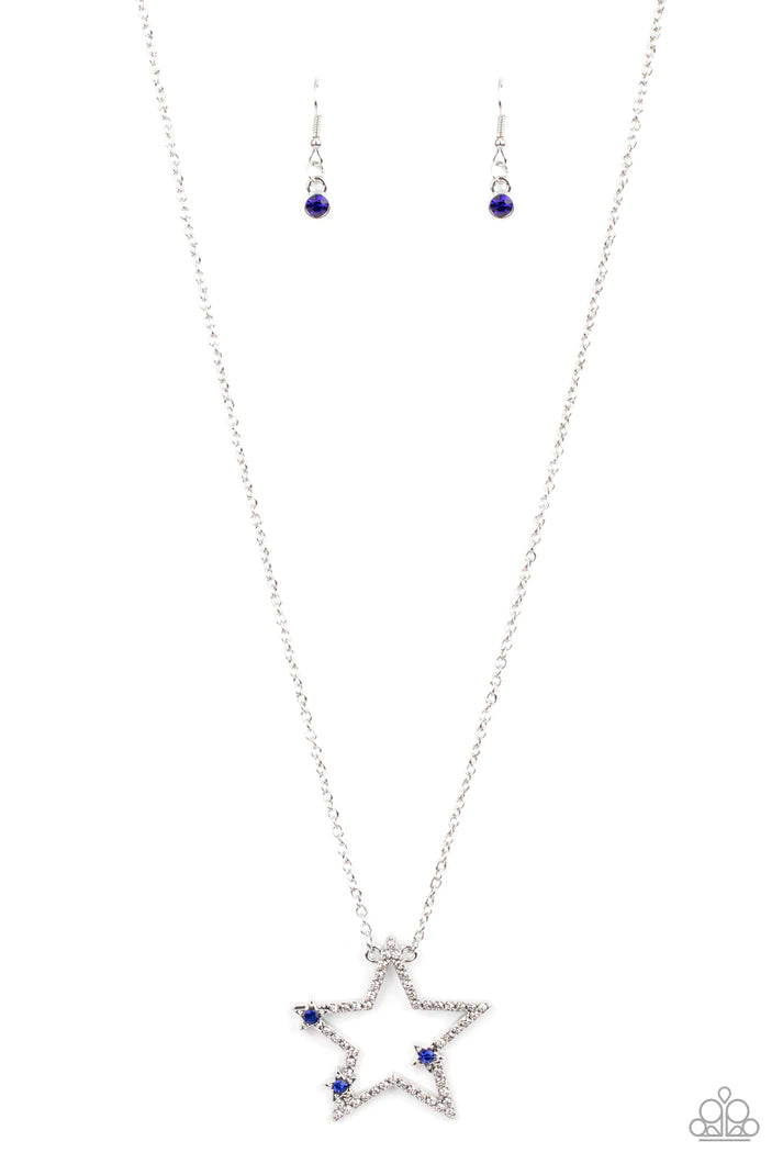 I Pledge Allegiance to the Sparkle Blue Rhinestone Star Necklace Paparazzi Accessories