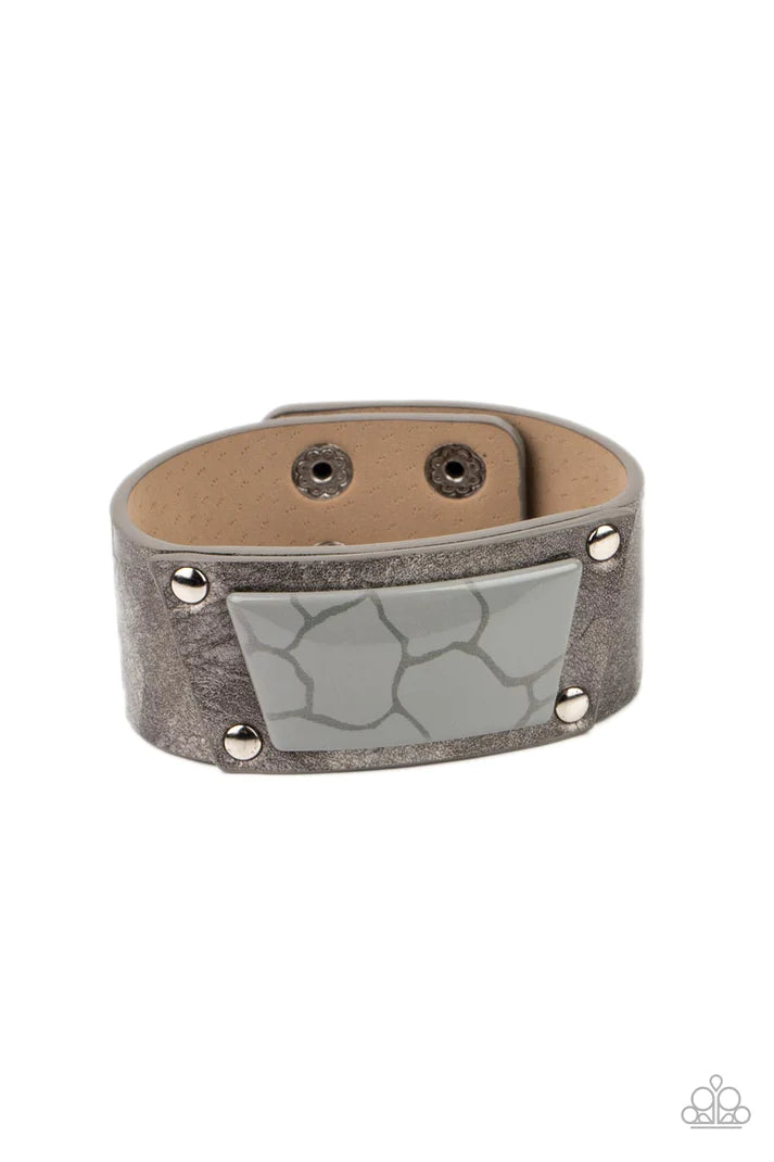 Geo Glamper Silver Leather Urban Bracelet Paparazzi Accessories