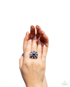black,rhinestones,Wide Back,Sensational Splendor - Black Rhinestone Ring