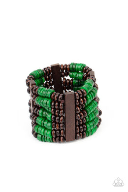 Vacay Bogue Green Wooden Bracelet Paparazzi Accessories