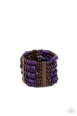 Vacay Vogue Purple Wooden Stretchy Bracelet Paparazzi Accessories
