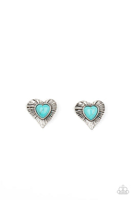 Rustic Romance Blue Stone Heart Post Earrings Paparazzi Accessories