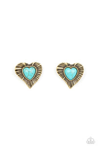 brass,crackle stone,Hearts,post,turquoise,Rustic Romance Brass Turquoise Stone Heart Earrings