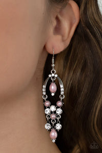 fishhook,pearls,pink,rhinestones,Back In The Spotlight Pink Pearl Earrings