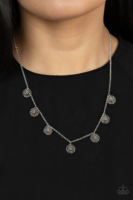 Prairie Perennial Orange Rhinestone Floral Necklace Paparazzi Accessories