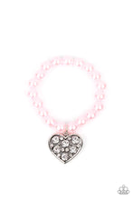 Load image into Gallery viewer, Cutely Crushing Pink Pearl Heart Stretchy Bracelet Paparazzi Accessories