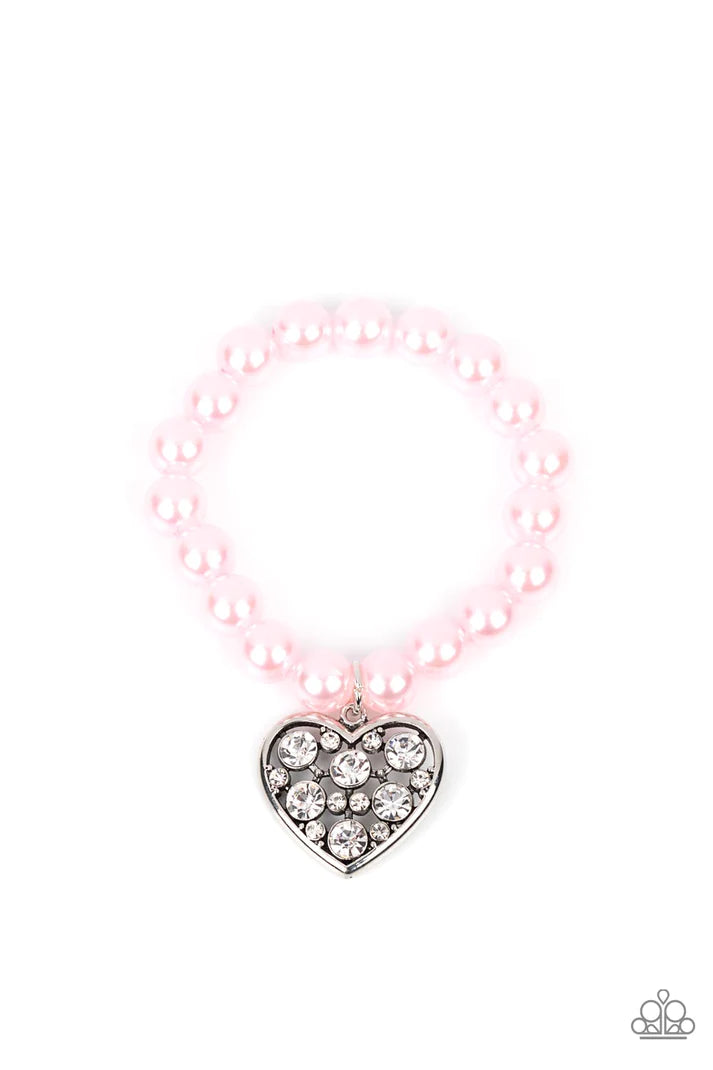 Cutely Crushing Pink Pearl Heart Stretchy Bracelet Paparazzi Accessories